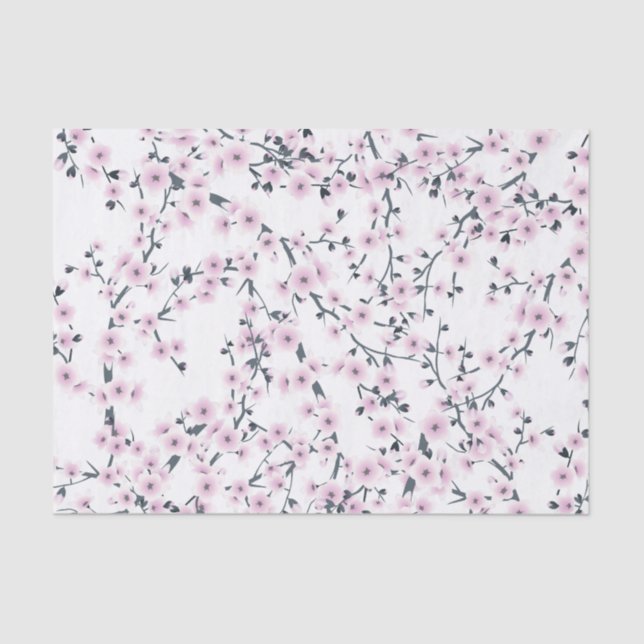 Cherry Blossoms Pink White Floral Pattern Tissue Paper (Front)