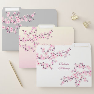 Cherry Blossoms Pink White Gray Custom File Folder