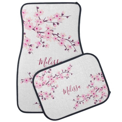 Cherry Blossoms Pink White Monogram Car Floor Mat