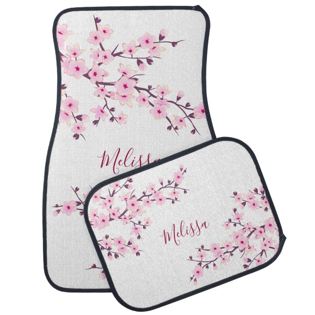 Cherry Blossoms Pink White Monogram Car Floor Mat (Set)