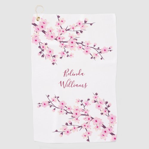 Cherry Blossoms Pink White Monogram Floral Golf Towel