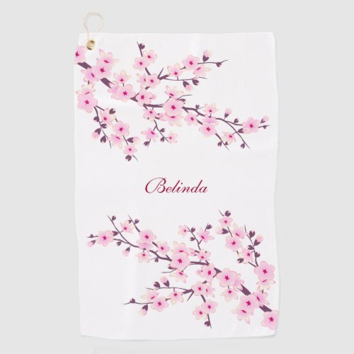 Cherry Blossoms Pink White Monogram Golf Towel