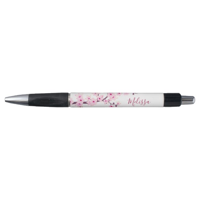 Cherry Blossoms Pink White Monogram Pen (Front)