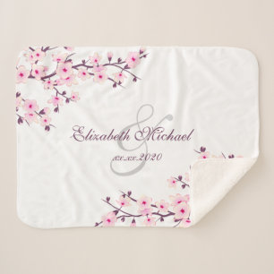 Cherry Blossoms Pink White Newlyweds Save The Date Sherpa Blanket