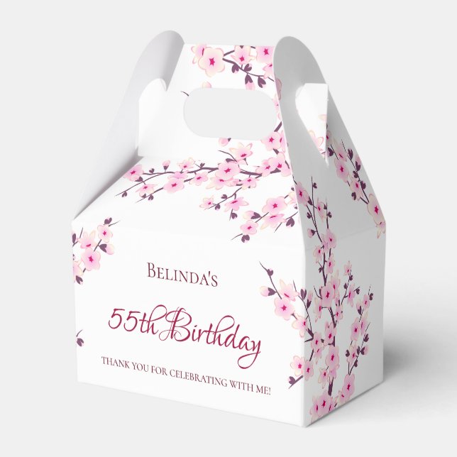 Cherry Blossoms Pink White Thank You Birthday   Favor Boxes (Front Side)