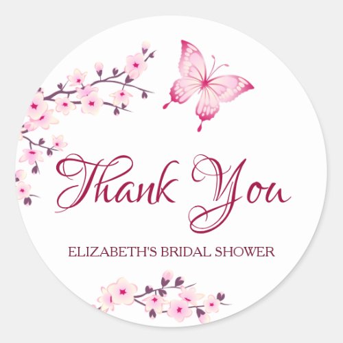 Cherry Blossoms Pink White Thank You Classic Round Sticker