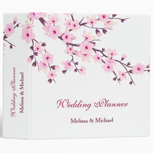 Cherry Blossoms Pink White Wedding 3 Ring Binder