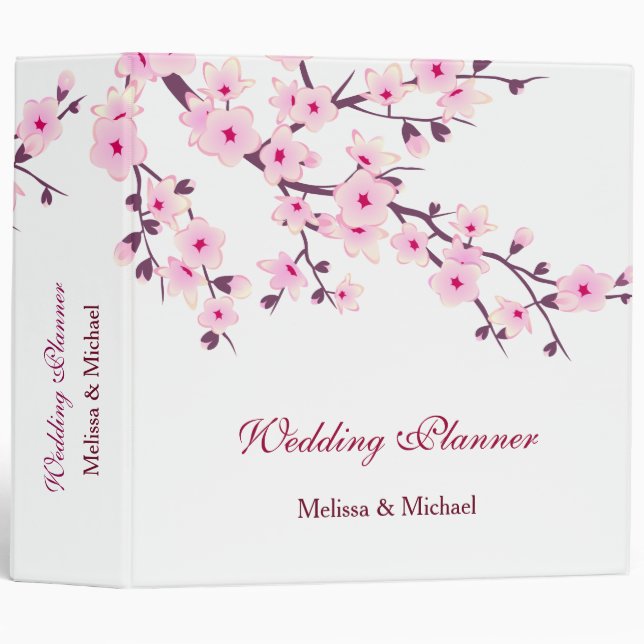 Cherry Blossoms Pink White Wedding 3 Ring Binder (Front/Spine)