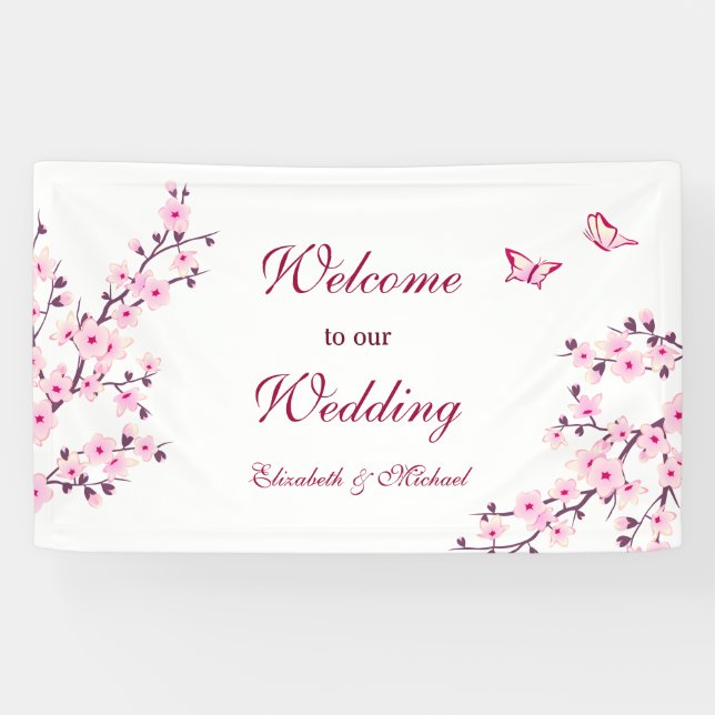 Cherry Blossoms Pink White Wedding   Banner (Horizontal)