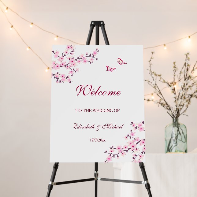 Cherry Blossoms Pink White | Wedding Foam Board (In Situ (Stand))