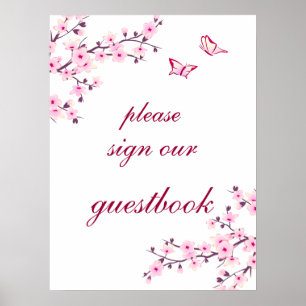 Cherry Blossoms Pink White Wedding Guest Book