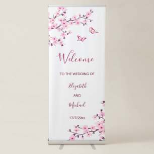 Cherry Blossoms Pink White   Wedding Retractable Banner