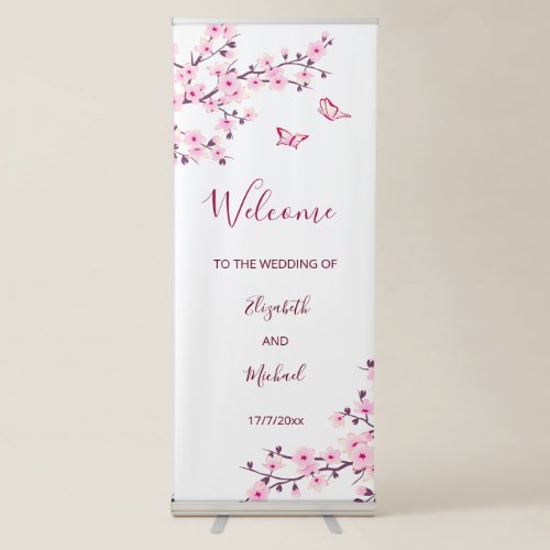 Cherry Blossoms Pink White | Wedding Retractable Banner