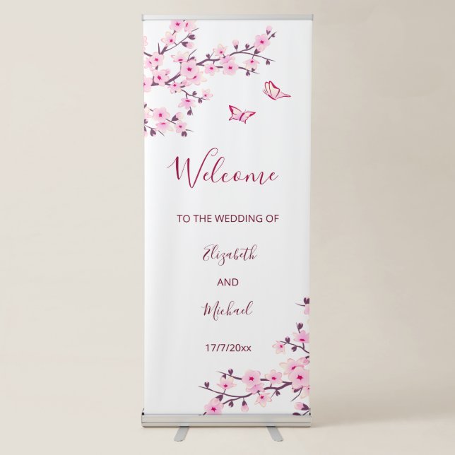 Cherry Blossoms Pink White | Wedding Retractable Banner (Front)