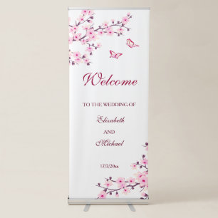 Cherry Blossoms Pink White Wedding Retractable Banner