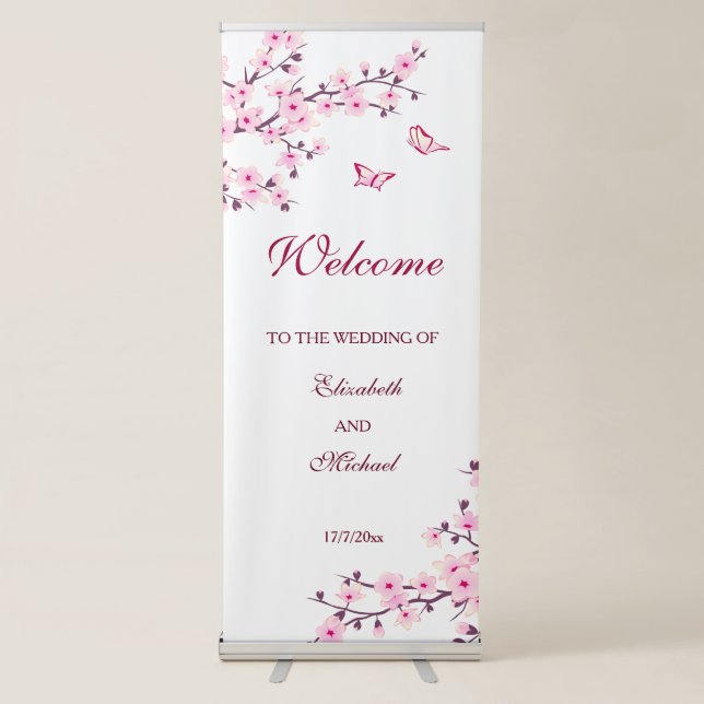 Cherry Blossoms Pink White | Wedding Retractable Banner (Front)