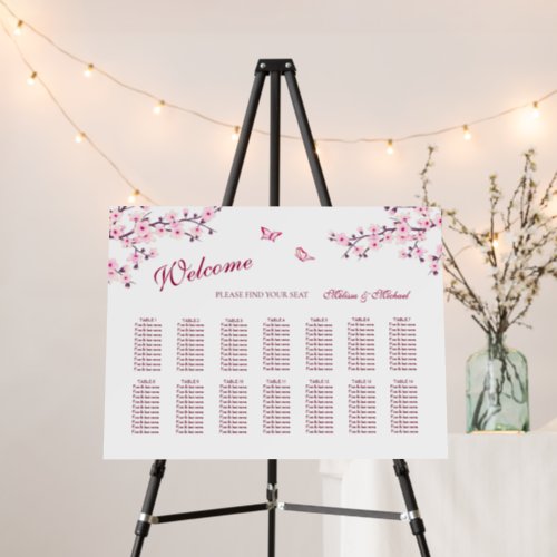 Cherry Blossoms Pink White Wedding Seating Chart Foam Board