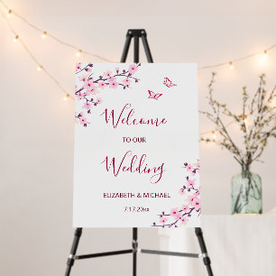 Cherry Blossoms Pink White   Wedding Welcome Foam Board