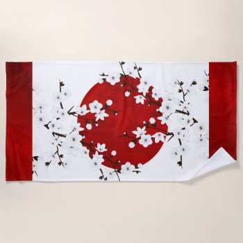 Cherry Blossoms Red Black White Floral Bath Towel by NinaBaydur at Zazzle