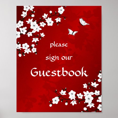 Cherry Blossoms Red Black White  Poster