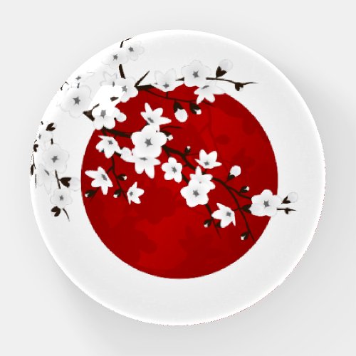Cherry Blossoms  Red Black White Rising Sun Paperweight