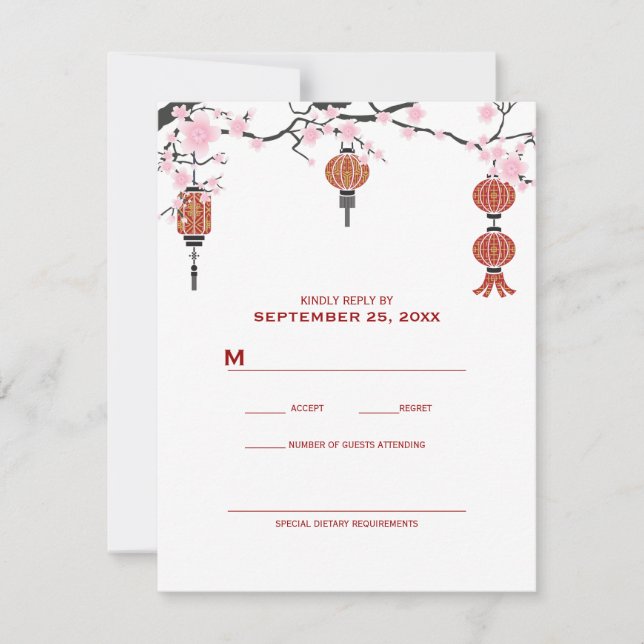 Cherry  Blossoms & Red Lanterns | RSVP Cards (Front)