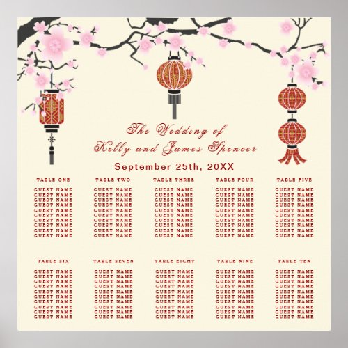 Cherry  Blossoms  Red Lanterns  Seating Chart
