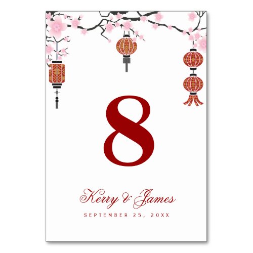 Cherry blossoms  Red Lanterns  Table Card