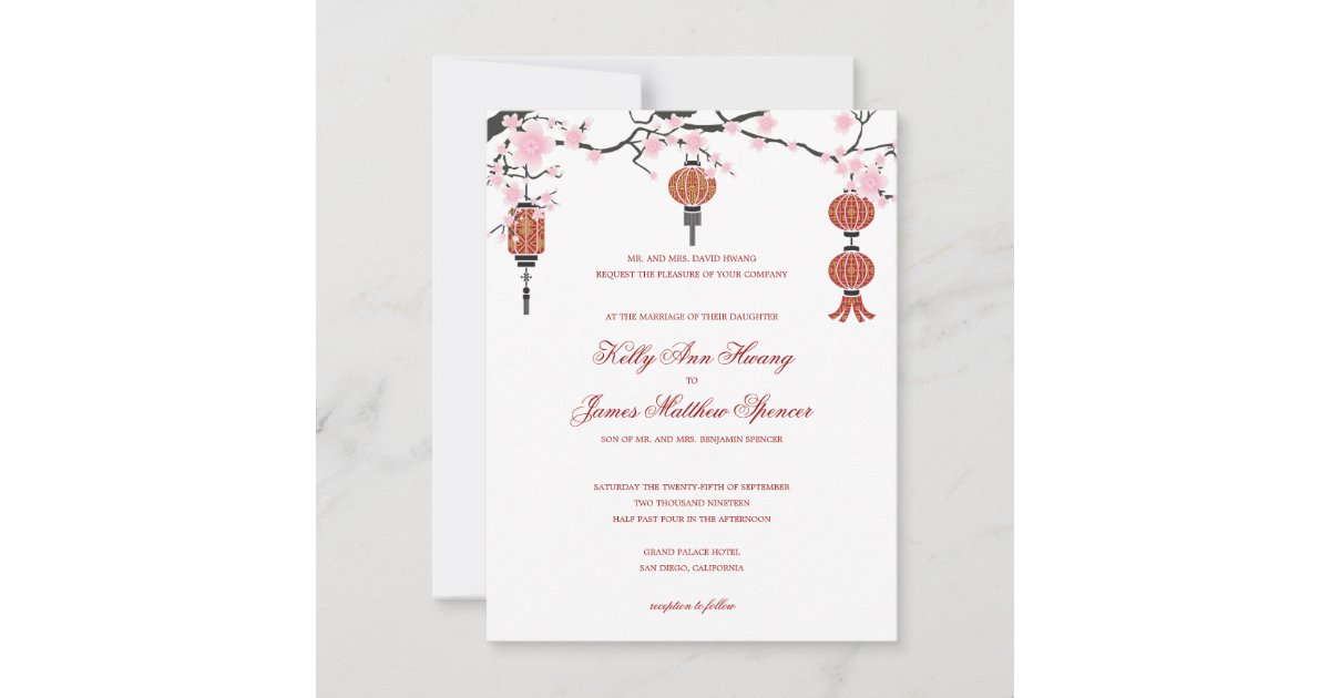Cherry Blossoms & Red Lanterns Wedding Cards Zazzle