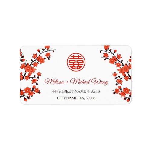 Cherry Blossoms Red White   Chinese Wedding Label