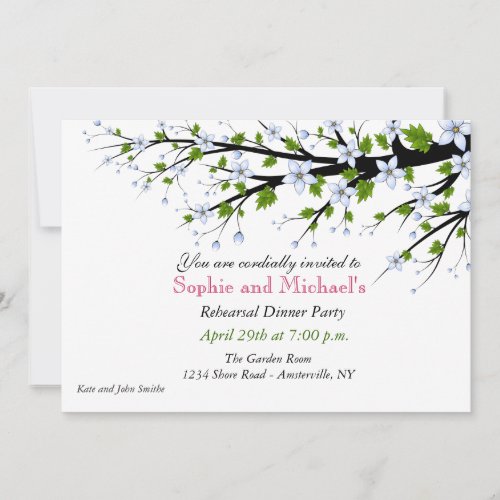 Cherry Blossoms Rehearsal Dinner Party Invitation