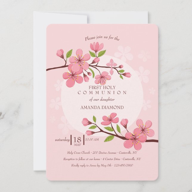 Cherry Blossoms Religious Invitation (Front)