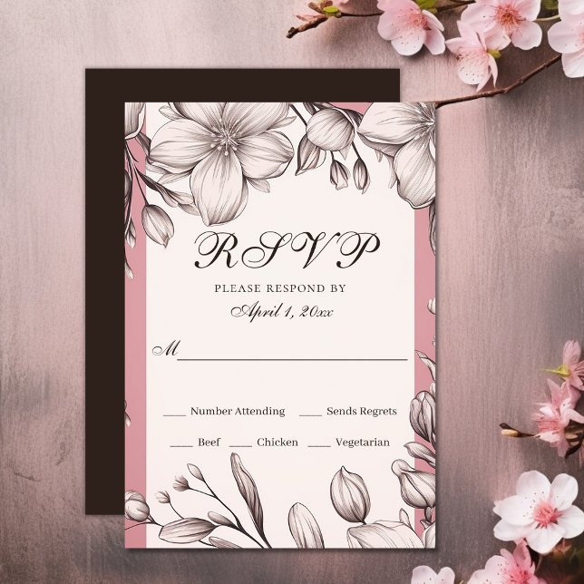 Cherry Blossoms Romantic Spring Floral Wedding RSVP Card (Cherry Blossoms Romantic Spring Floral Wedding RSVP Card)