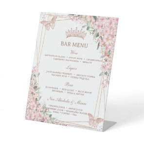 Cherry Blossoms Rose Gold Butterflies Bar Menu Pedestal Sign