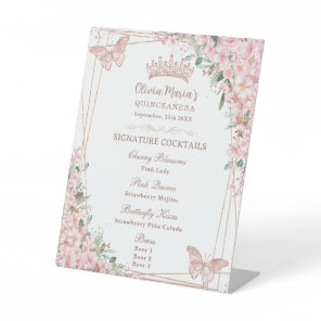 Cherry Blossoms Rose Gold Butterflies Drink Menu Pedestal Sign
