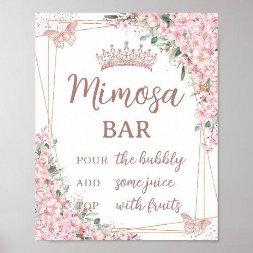 Cherry Blossoms Rose Gold Butterflies Mimosa Bar Poster