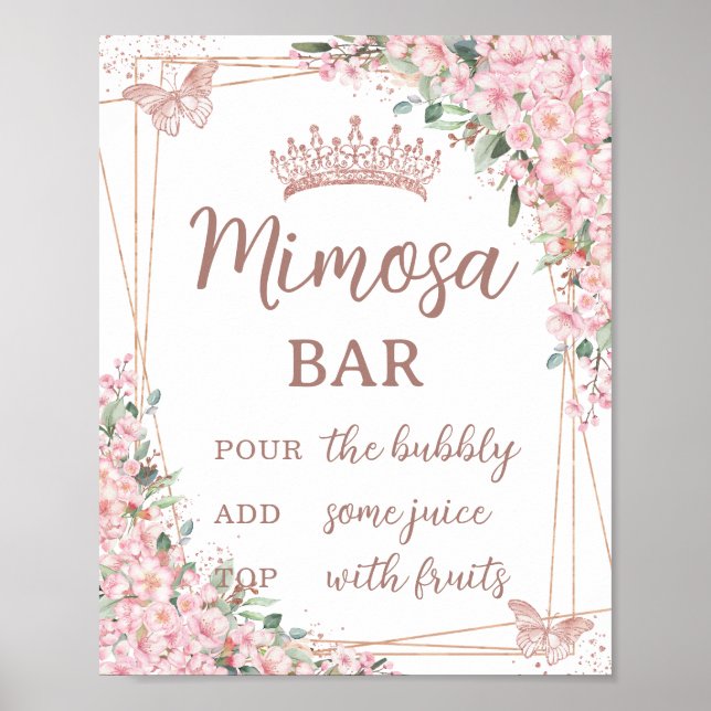 Cherry Blossoms Rose Gold Butterflies Mimosa Bar Poster (Front)