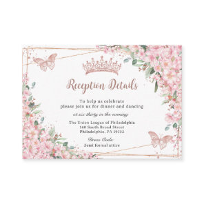 Cherry Blossoms Rose Gold Butterflies Quinceañera Enclosure Card