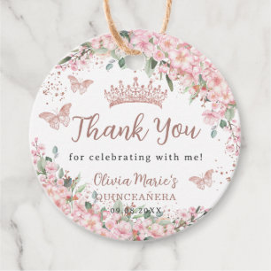 Cherry Blossoms Rose Gold Butterflies Quinceañera Favor Tags
