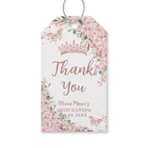 Cherry Blossoms Rose Gold Butterflies Quinceañera  Gift Tags