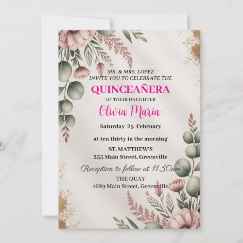 Cherry Blossoms Rose Gold Butterflies Quincea&#241;era  Invitation