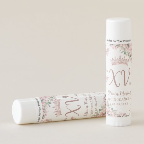 Cherry Blossoms Rose Gold Butterflies Quinceanera  Lip Balm