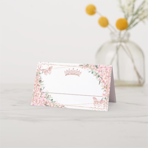 Cherry Blossoms Rose Gold Butterflies Quinceaera Place Card