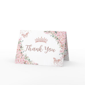 Cherry Blossoms Rose Gold Butterflies Quinceañera Thank You Card