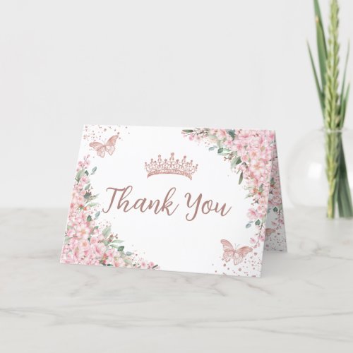 Cherry Blossoms Rose Gold Butterflies Quinceaera Thank You Card