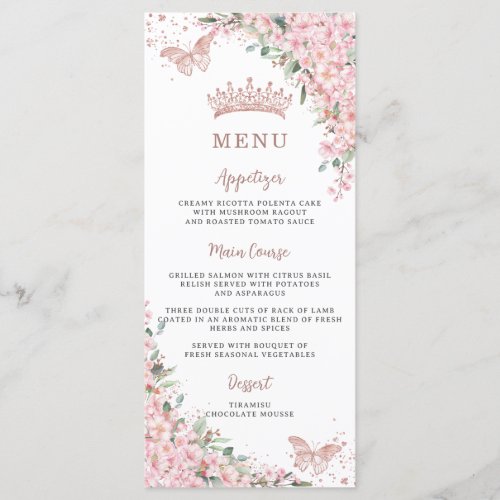 Cherry Blossoms Rose Gold Butterflies Slim Menu 