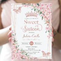 Cherry Blossoms Rose Gold Butterflies Sweet 16