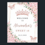 Cherry Blossoms Rose Gold Butterflies Sweet 16 Poster<br><div class="desc">Personalize this pretty cherry blossoms Quinceañera / Sweet 16 birthday welcome sign poster easily and quickly. Simply click the customize it further button to edit the texts, change fonts and fonts colors. Featuring beautiful watercolor cherry blossoms flowers, rose gold butterflies and a rose gold geometric frame. Matching items available in...</div>