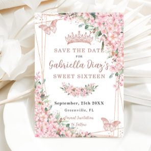 Cherry Blossoms Rose Gold Butterflies Sweet 16 Save The Date