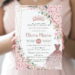 Cherry Blossoms Rose Gold Dress Gown Quinceañera Invitation<br><div class="desc">Personalize this pretty cherry blossoms Quinceañera / Sweet 16 birthday invitation easily and quickly. Simply click the customize it further button to edit the texts, change fonts and fonts colors. Featuring beautiful watercolor cherry blossoms flowers, a rose gold princess ball gown and a rose gold crown. Matching items available in...</div>